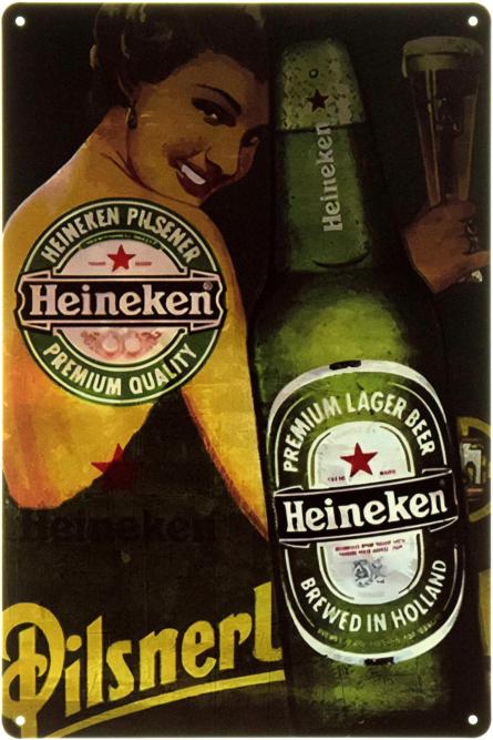 Heineken (Зелений Фон) (ms-003085) Металева табличка - 20x30см