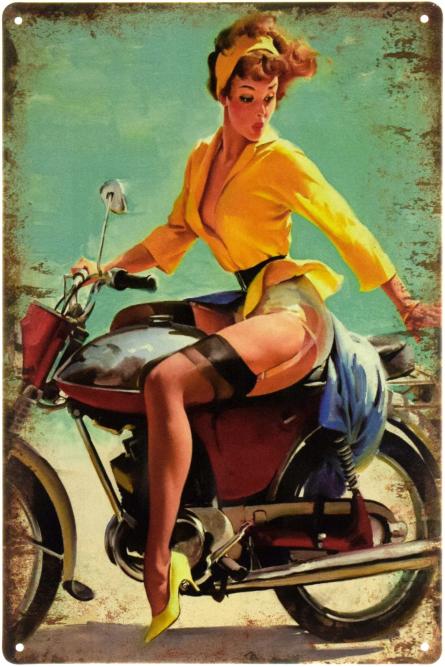 Дівчина На Мотоциклі (Pin Up) (ms-103745) Металева табличка - 20x30см