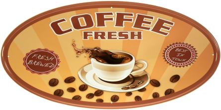 Свежий Кофе (Свежесваренный, Лучший В Городе) / Coffee Fresh (Fresh Brewed, Best In Town) (ms-104192) Металлическая табличка - 23х46см