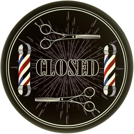 Барбершоп (Закрыто) / Barber Shop (Closed) (ms-104137) Металлическая табличка - 30см (круглая)