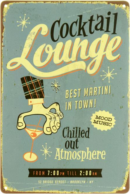 Коктейль-Бар / Cocktail Lounge (ms-001399) Металлическая табличка - 20x30см