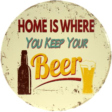Дом Там, Где Вы Держите Пиво / Home Is Where You Keep Your Beer (ms-002529) Металлическая табличка - 30см (круглая)