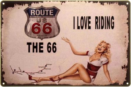 Я Люблю Кататься (Трасса 66) / I Love Riding (Route 66) (ms-00376) Металлическая табличка - 20x30см