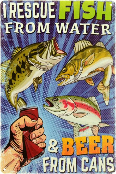 Я Рятую Рибу З Води Та Пиво З Банок / I Rescue Fish From Water & Beer From Cans (ms-104041) Металева табличка - 20x30см