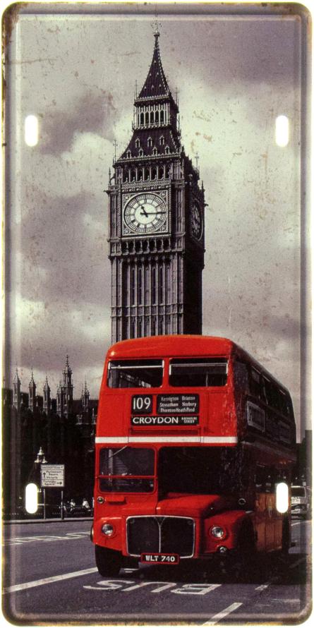 Лондон / London Red Bus (ms-001224) Металлическая табличка - 15x30см