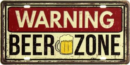 Warning Beer Zone (ms-104627) Металева табличка - 15x30см