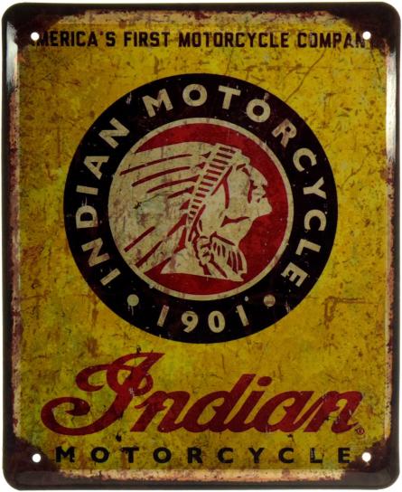 America's First Motorcycle Company Indian Motorcycle (ms-103662) Металева табличка - 18x22см