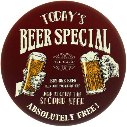 Сьогоднішня Пивна Пропозиція / Today's Beer Special (ms-104634) Металева табличка - 30см (кругла)