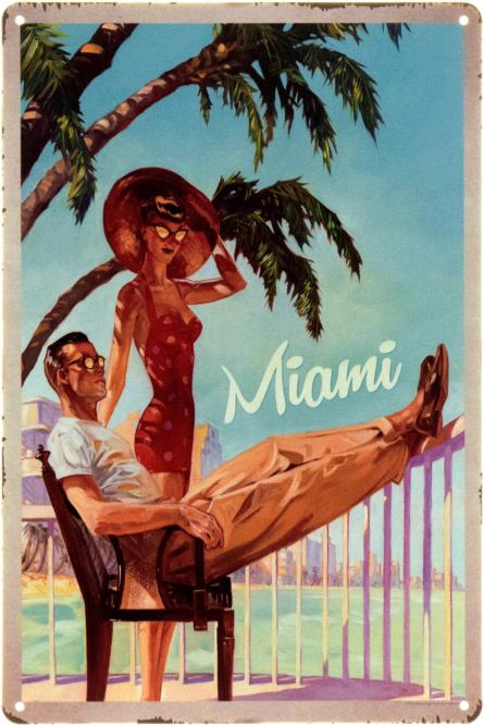 Ретро Шик Майами / Miami Style (ms-104405) Металлическая табличка - 20x30см