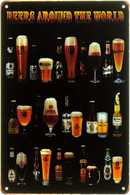 Пиво Во Всем Мире / Beer Around The World (ms-001674) Металлическая табличка - 20x30см