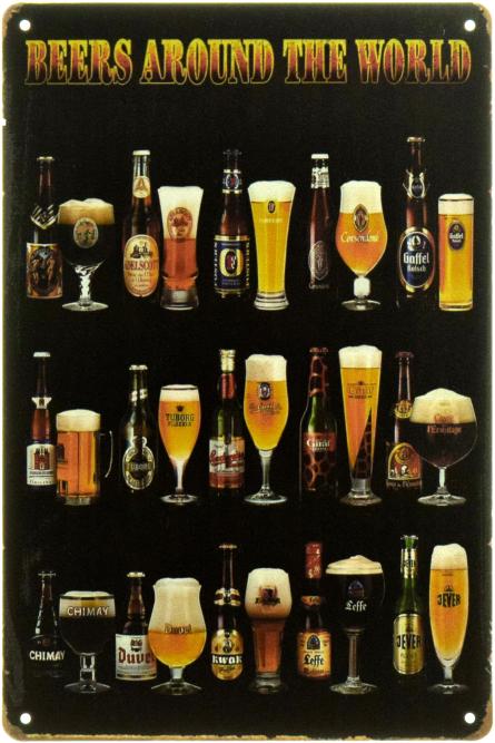 Пиво Всего Мира / Beers Around The World (ms-00849) Металлическая табличка - 20x30см