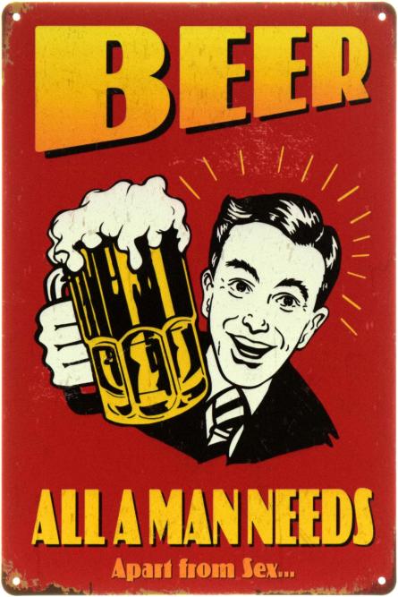 Пиво - Все, Что Нужно Мужчине / Beer – All A Man Needs (ms-00717) Металлическая табличка - 20x30см
