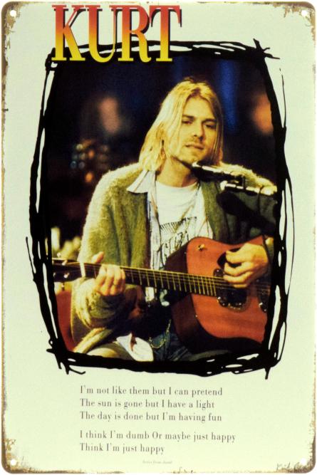 Курт Кобейн (Сцена) / Nirvana (Kurt) (ms-104398) Металлическая табличка - 20x30см