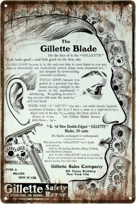 Барбершоп / Barber Shop (The Gillette Blade) (ms-103496) Металлическая табличка - 20x30см