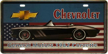 Chevrolet (General Motors 1962 Corvette) (ms-001172) Металлическая табличка - 15x30см