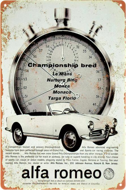 Alfa Romeo (Le Mans, Nurburg Ring, Monza, Monaco, Targa Florio) (ms-103424) Металева табличка - 20x30см