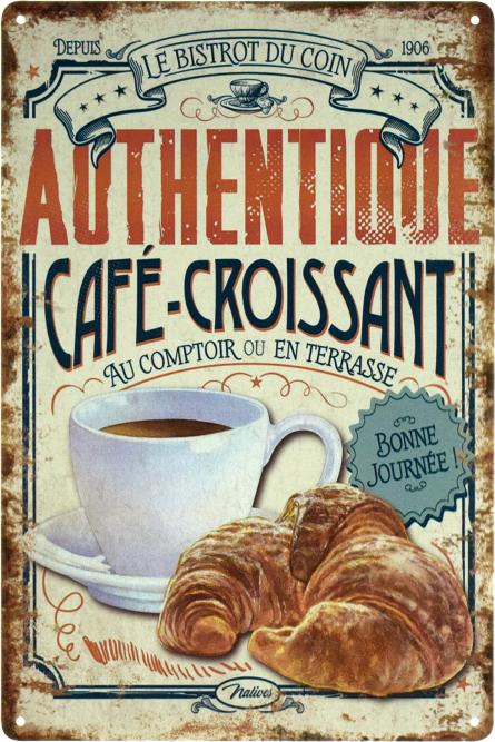 Кава З Круасаном / Croissant And Coffee (ms-103480) Металева табличка - 20x30см