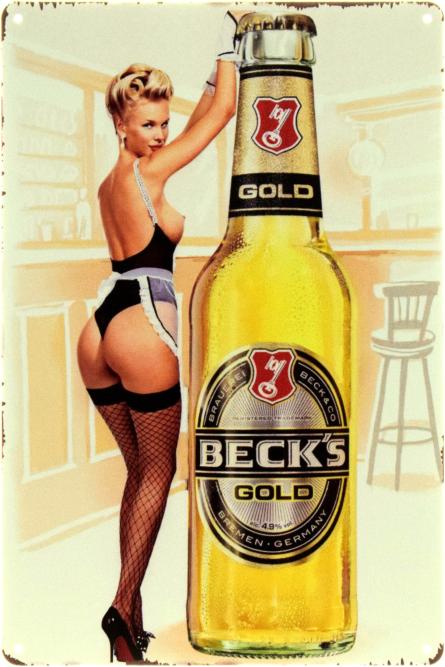 Золотой Шарм Beck's Gold - Pin Up (ms-104400) Металлическая табличка - 20x30см