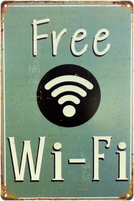 Free Wi-Fi (Зелений Фон) (ms-00522) Металева табличка - 20x30см