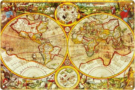 Карта Світу (Яскраві Кольори) (ms-104090) Металева табличка - 20x30см