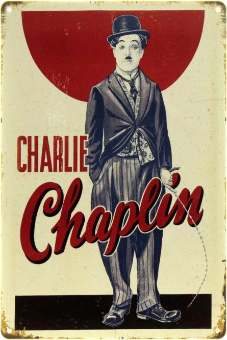 Чарли Чаплин (Бродяга) (ms-00697) Металлическая табличка - 20x30см