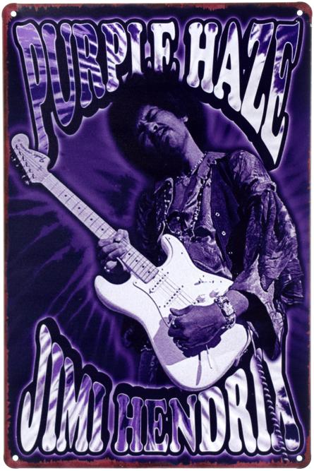 Джими Хендрикс (Фиолетовый Туман) / Jimi Hendrix (Purple Haze) (ms-00504) Металлическая табличка - 20x30см