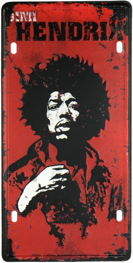 Джими Хендрикс / Jimi Hendrix (Red) (ms-001229) Металлическая табличка - 15x30см