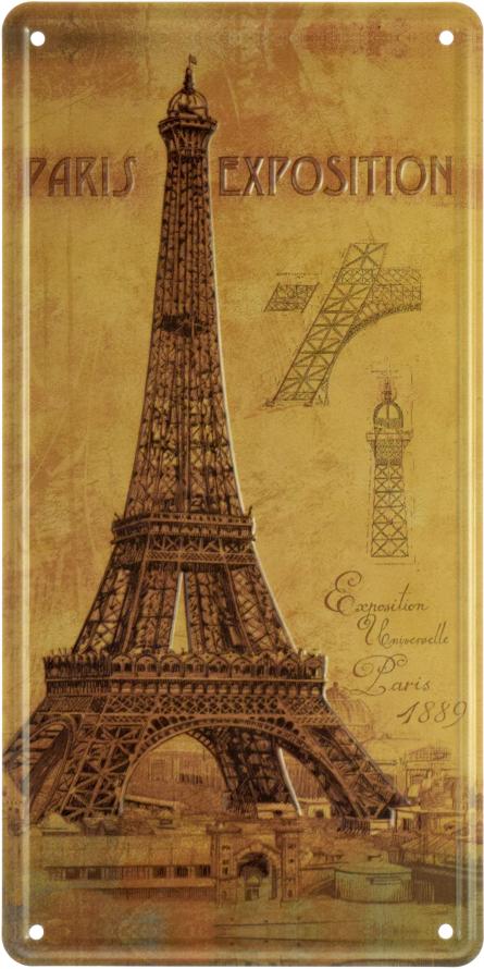 Ейфелева Вежа (Паризька Виставка) / Eiffel Tower (Paris Exposition) (ms-001885) Металева табличка - 15x30см