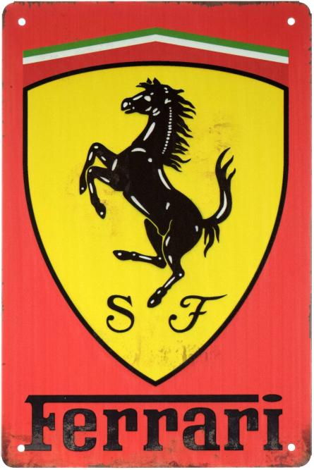 Ferrari (Красный Фон) (ms-001605) Металлическая табличка - 20x30см