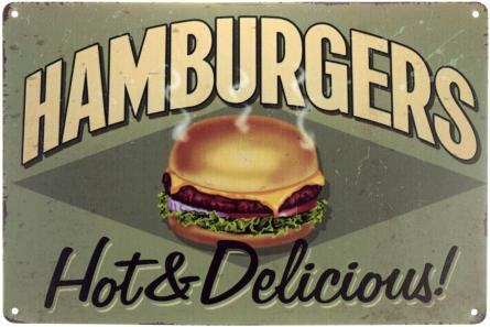 Гамбургер (Горячий И Вкусный) (ms-00575) Металлическая табличка - 20x30см