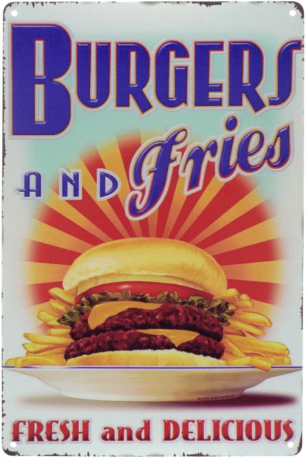 Гамбургеры И Фри (Fresh and Delicious!) (ms-00509) Металлическая табличка - 20x30см