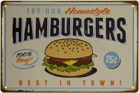 Гамбургеры (Лучшие В Городе) / Hamburgers (Best In Town) (ms-001819) Металлическая табличка - 20x30см
