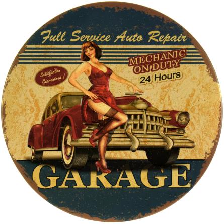 Гараж (Повний Сервіс) / Garage (Full Service) (ms-001361) Металева табличка - 30см (кругла)