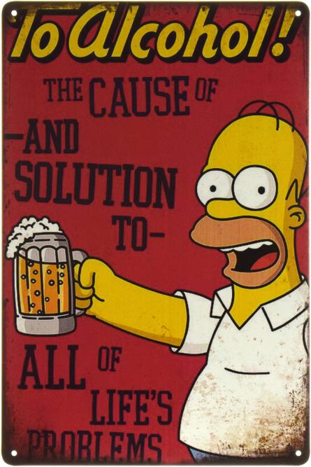 Гомер Симпсон (Пиво) / To Alcohol! (ms-002175) Металлическая табличка - 20x30см