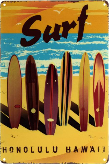 Гонолулу Гавайи / Honolulu Hawaii (Surf) (ms-001913) Металлическая табличка - 20x30см
