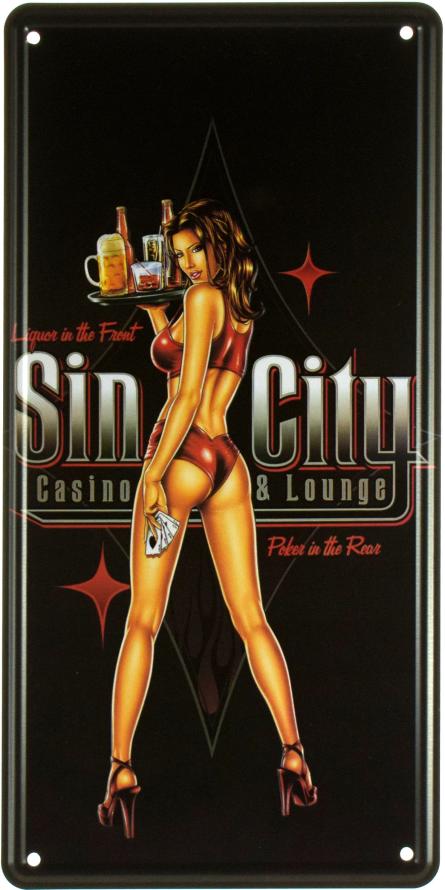 Город Грехов / Sin City (Casino & Lounge) (ms-002970) Металлическая табличка - 15x30см