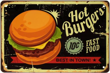 Горячие Бургеры / Hot Burgers  (ms-003177) Металлическая табличка - 20x30см