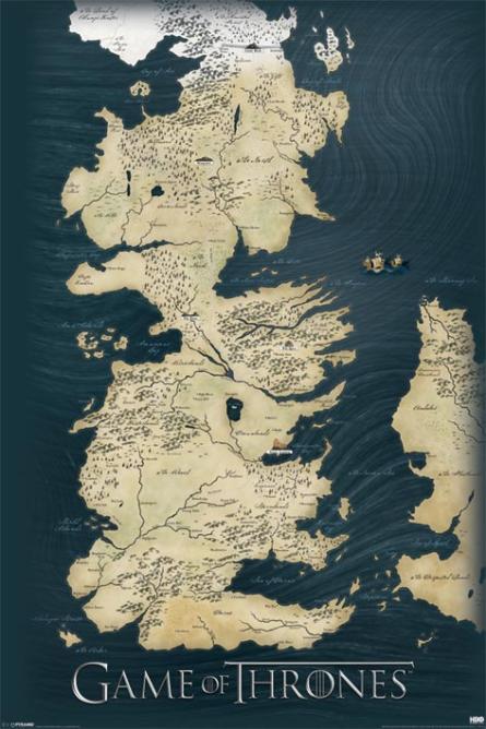 Игра Престолов (Карта) / Game of Thrones (Map) (ps-001458) Постер/Плакат - Стандартный (61x91.5см)