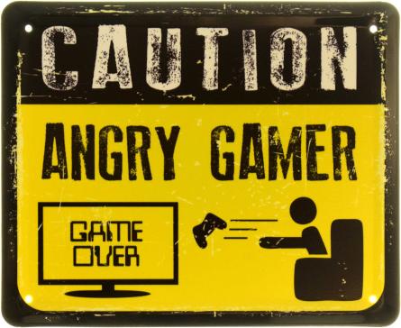 Внимание! Злой Геймер (Игра Закончена!) / Caution! Angry Gamer (Game Over!) (ms-103947) Металлическая табличка - 18x22см