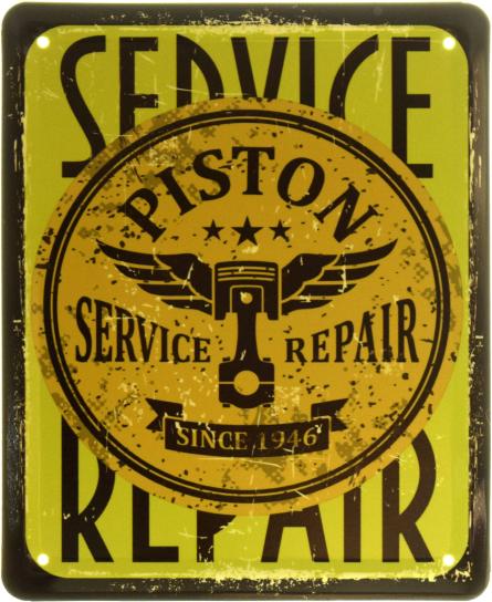 Сервісний Ремонт Поршнів З 1946 Року / Piston Service Repair Since 1946 (ms-103818) Металева табличка - 18x22см