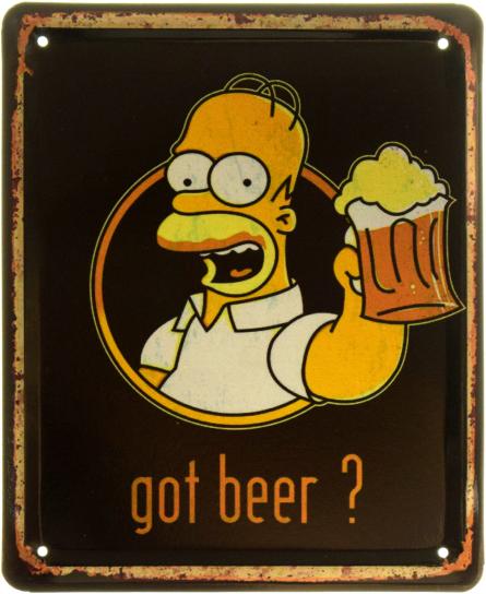 Есть Пиво? (Гомер Симпсон) / Got Beer? (ms-103922) Металлическая табличка - 18x22см