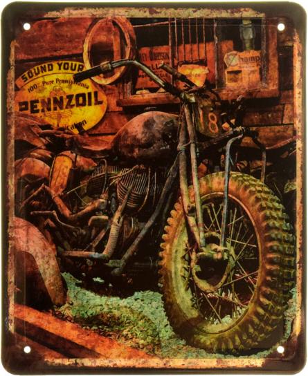 Старий Мотоцикл В Гаражі (ms-103831) Металева табличка - 18x22см