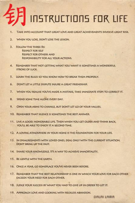 Инструкции Для Жизни (Далай Лама) / Instructions for lIfe (Dalai Lama) (ps-00331) Постер/Плакат - Стандартный (61x91.5см)