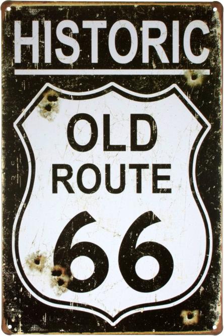 Исторический Старый Маршрут Route 66 (ms-00898) Металлическая табличка - 20x30см