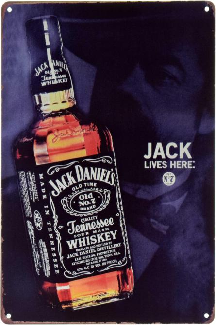 Jack Daniel’s (Джек Живет Здесь) (ms-00682) Металлическая табличка - 20x30см