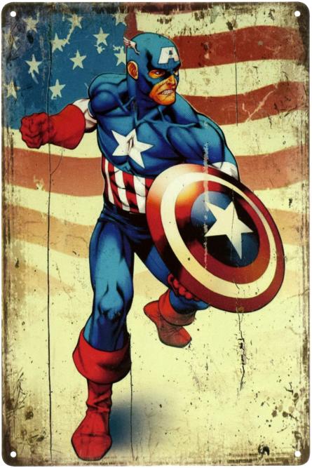 Капітан Америка (Прапор) (ms-003143) Металева табличка - 20x30см