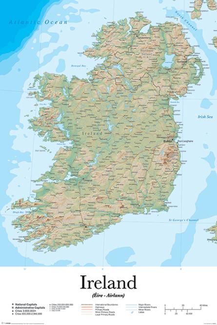 Карта Ирландии / Ireland Map (ps-00248) Постер/Плакат - Стандартный (61x91.5см)