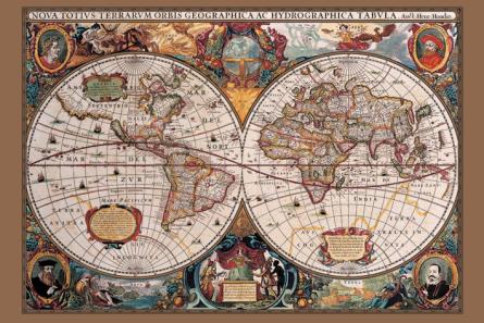 Карта Світу 17-го Століття (Золоті Чорнила) / 17th Century World Map (Gold Ink) (ps-00329) Постер/Плакат - Стандартний (61x91.5см)