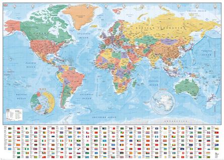 Карта Світу (Прапори І Факти) / World Map (Flags and Facts) (ps-001484) Постер/Плакат - Мега (100x140см)