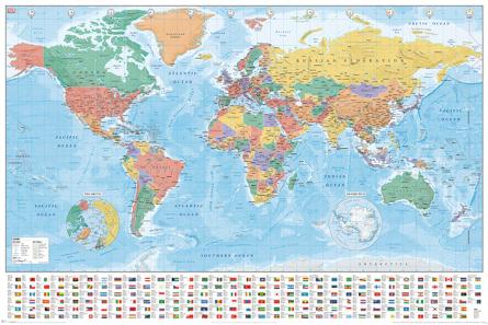 Карта Світу (Прапори І Факти) / World Map (Flags and Facts) (ps-00271) Постер/Плакат - Стандартний (61x91.5см)
